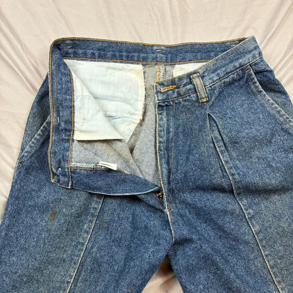 VTG Sasson Pleated Denim Trousers Women 28 x 28 Blue High Waist Tapered USA 80s